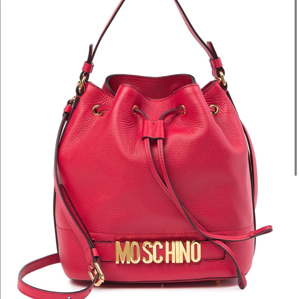 Moschino Red leather drawstring bucket bag